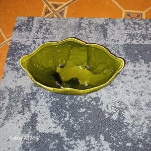 MID Century 9amCalifornia Pottery Planter floral Embossed Green 9.75"wide× 4.75